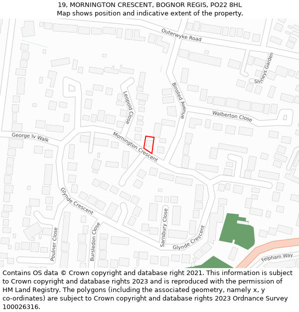 19, MORNINGTON CRESCENT, BOGNOR REGIS, PO22 8HL: Location map and indicative extent of plot