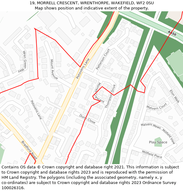 19, MORRELL CRESCENT, WRENTHORPE, WAKEFIELD, WF2 0SU: Location map and indicative extent of plot