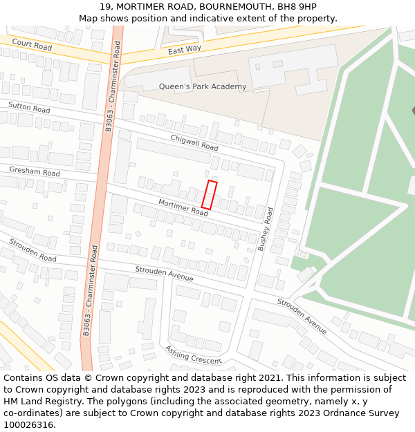 19, MORTIMER ROAD, BOURNEMOUTH, BH8 9HP: Location map and indicative extent of plot