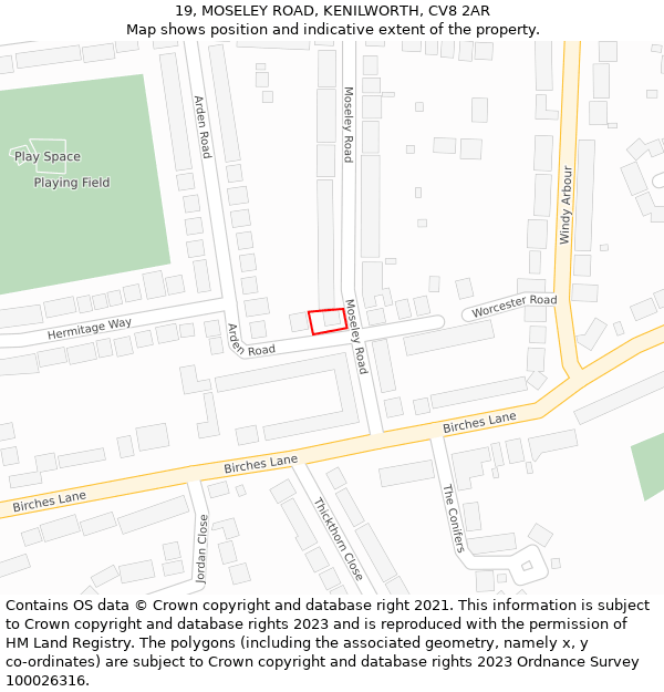 19, MOSELEY ROAD, KENILWORTH, CV8 2AR: Location map and indicative extent of plot