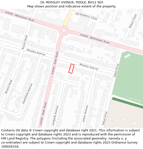 19, MOSSLEY AVENUE, POOLE, BH12 5EA: Location map and indicative extent of plot