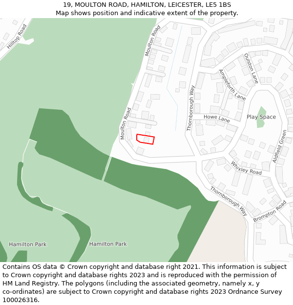 19, MOULTON ROAD, HAMILTON, LEICESTER, LE5 1BS: Location map and indicative extent of plot