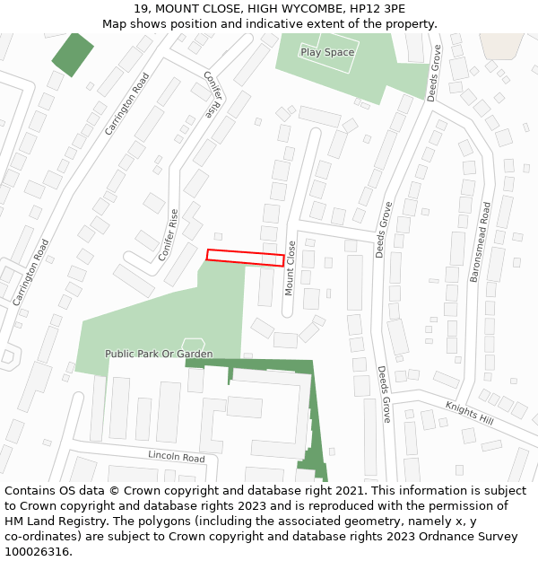 19, MOUNT CLOSE, HIGH WYCOMBE, HP12 3PE: Location map and indicative extent of plot