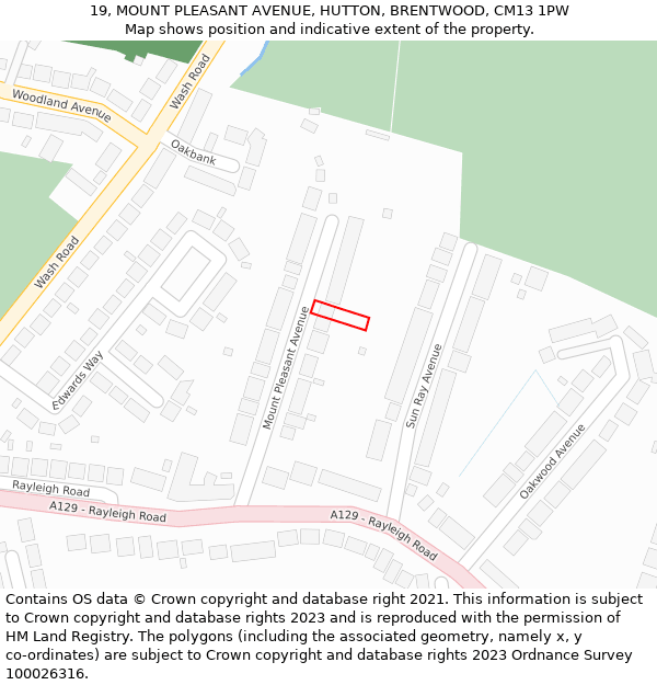 19, MOUNT PLEASANT AVENUE, HUTTON, BRENTWOOD, CM13 1PW: Location map and indicative extent of plot