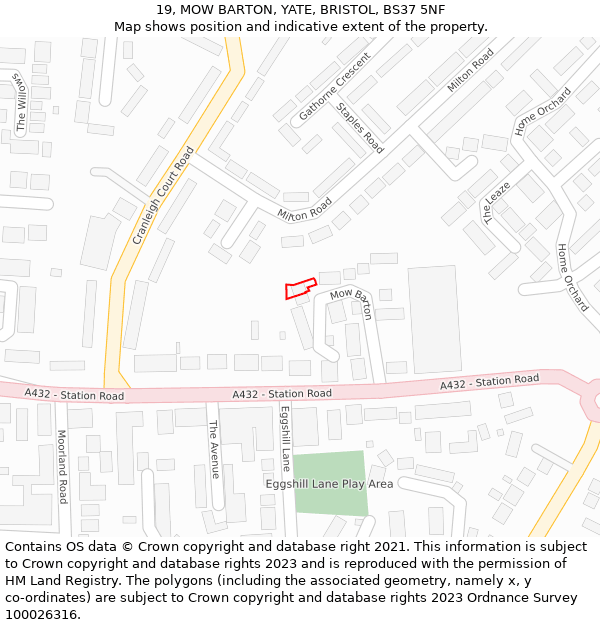 19, MOW BARTON, YATE, BRISTOL, BS37 5NF: Location map and indicative extent of plot