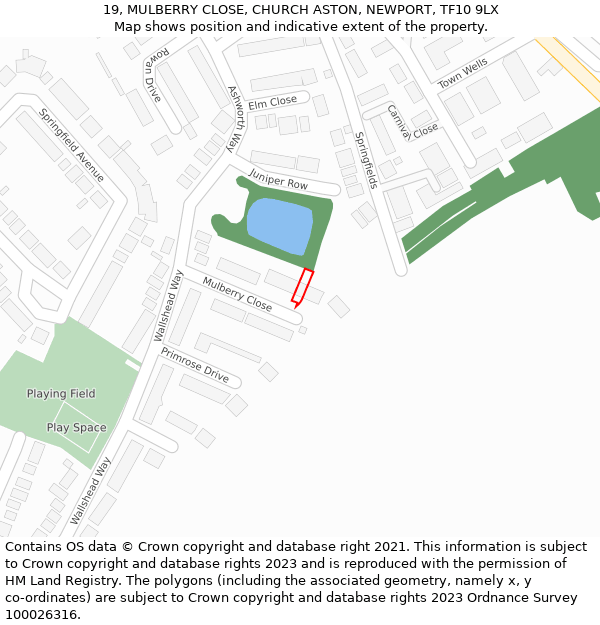 19, MULBERRY CLOSE, CHURCH ASTON, NEWPORT, TF10 9LX: Location map and indicative extent of plot