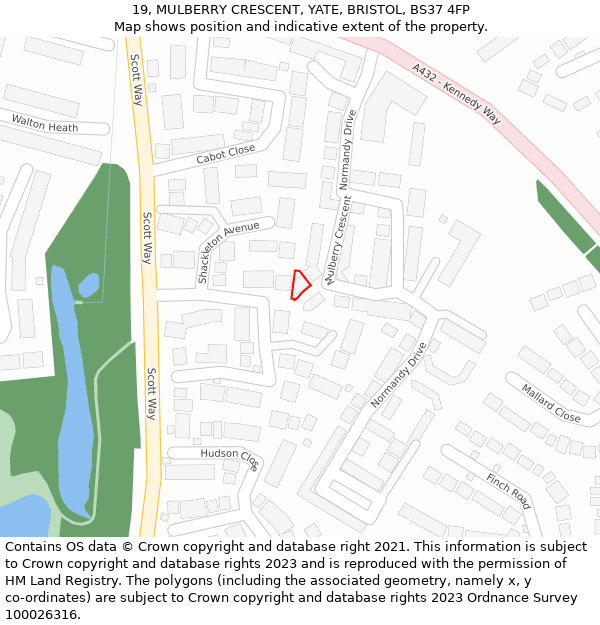 19, MULBERRY CRESCENT, YATE, BRISTOL, BS37 4FP: Location map and indicative extent of plot