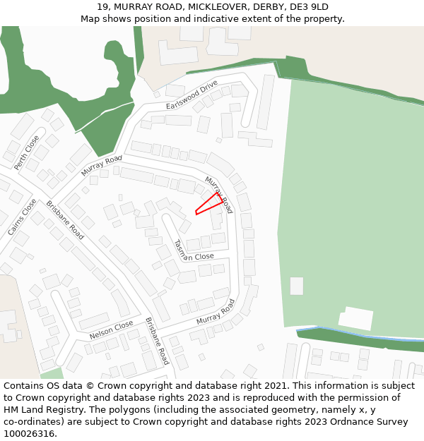 19, MURRAY ROAD, MICKLEOVER, DERBY, DE3 9LD: Location map and indicative extent of plot