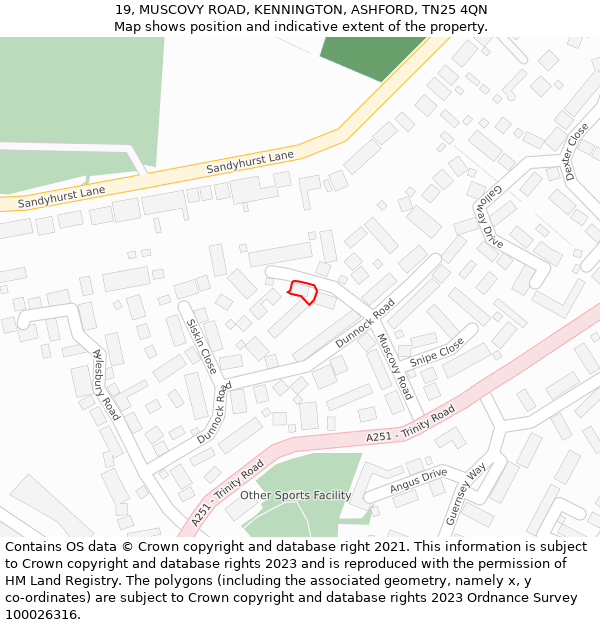 19, MUSCOVY ROAD, KENNINGTON, ASHFORD, TN25 4QN: Location map and indicative extent of plot