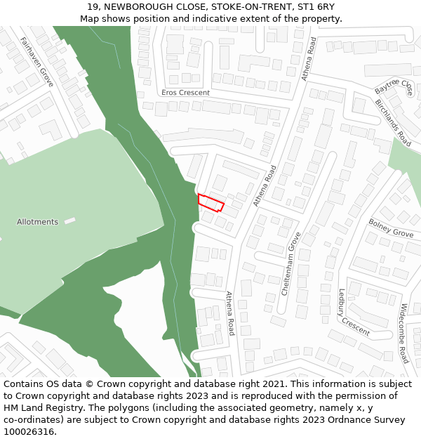 19, NEWBOROUGH CLOSE, STOKE-ON-TRENT, ST1 6RY: Location map and indicative extent of plot