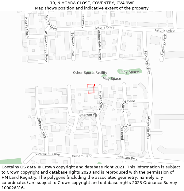 19, NIAGARA CLOSE, COVENTRY, CV4 9WF: Location map and indicative extent of plot