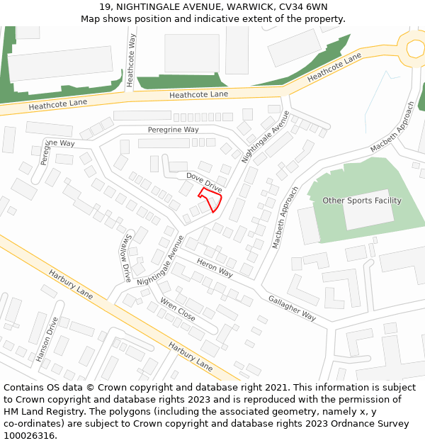 19, NIGHTINGALE AVENUE, WARWICK, CV34 6WN: Location map and indicative extent of plot