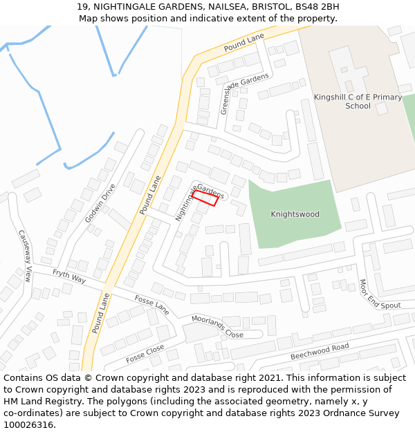 19, NIGHTINGALE GARDENS, NAILSEA, BRISTOL, BS48 2BH: Location map and indicative extent of plot