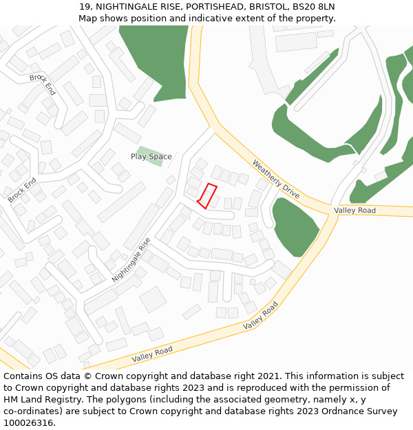 19, NIGHTINGALE RISE, PORTISHEAD, BRISTOL, BS20 8LN: Location map and indicative extent of plot
