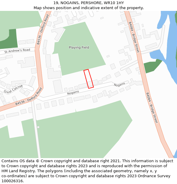 19, NOGAINS, PERSHORE, WR10 1HY: Location map and indicative extent of plot