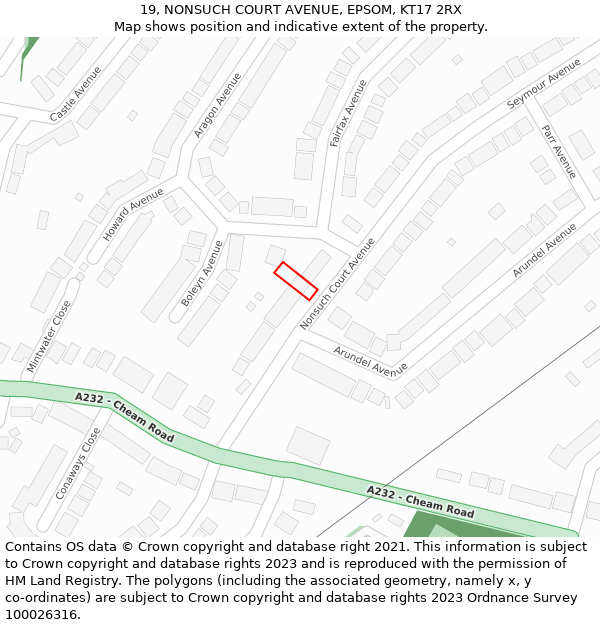 19, NONSUCH COURT AVENUE, EPSOM, KT17 2RX: Location map and indicative extent of plot