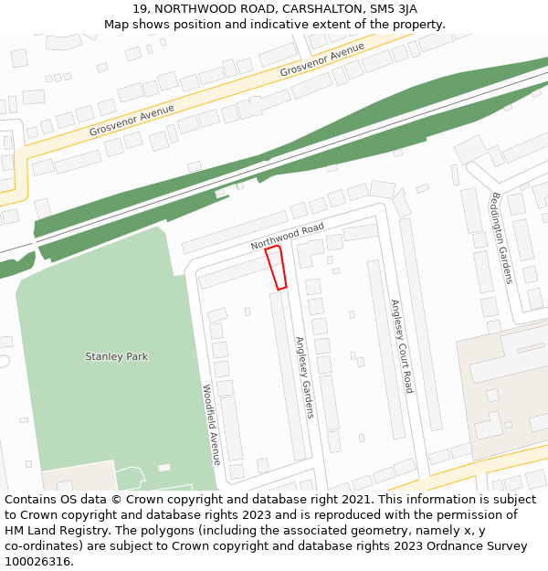 19, NORTHWOOD ROAD, CARSHALTON, SM5 3JA: Location map and indicative extent of plot