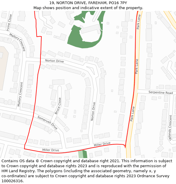 19, NORTON DRIVE, FAREHAM, PO16 7PY: Location map and indicative extent of plot
