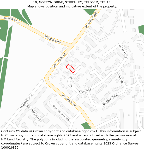 19, NORTON DRIVE, STIRCHLEY, TELFORD, TF3 1EJ: Location map and indicative extent of plot