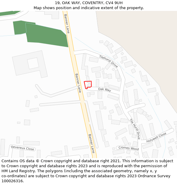 19, OAK WAY, COVENTRY, CV4 9UH: Location map and indicative extent of plot