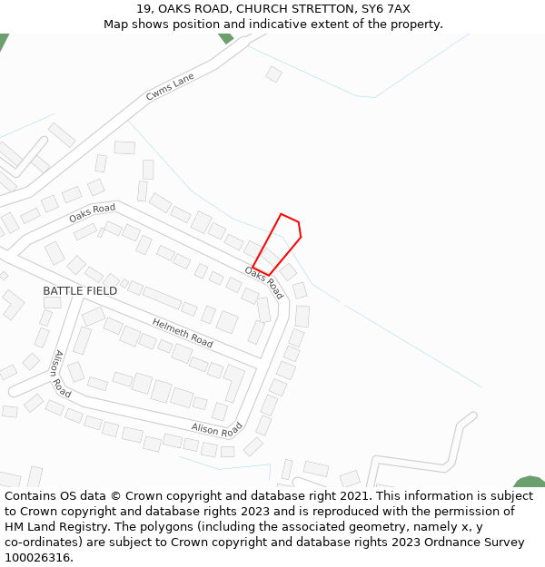 19, OAKS ROAD, CHURCH STRETTON, SY6 7AX: Location map and indicative extent of plot