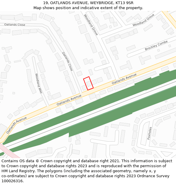 19, OATLANDS AVENUE, WEYBRIDGE, KT13 9SR: Location map and indicative extent of plot