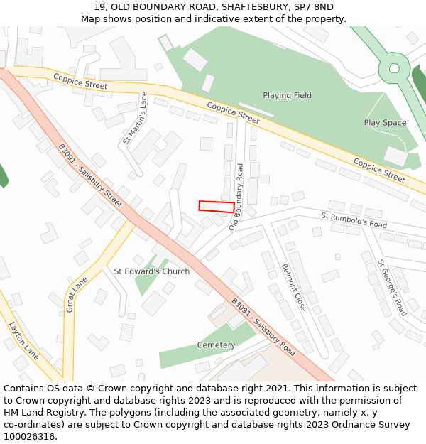 19, OLD BOUNDARY ROAD, SHAFTESBURY, SP7 8ND: Location map and indicative extent of plot