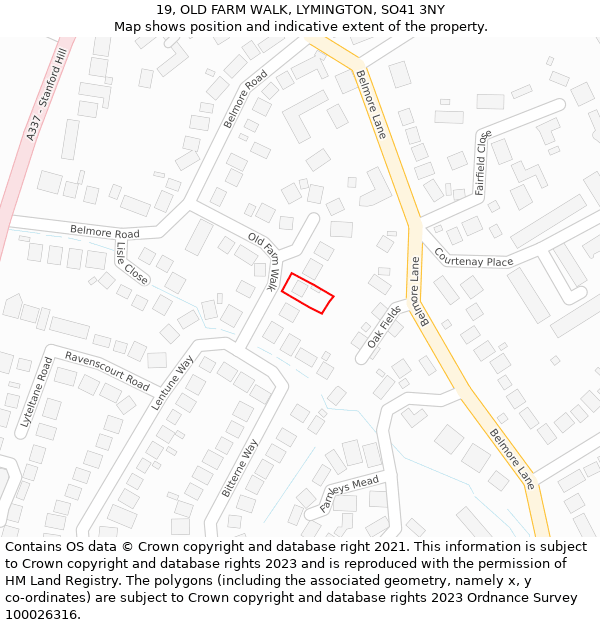19, OLD FARM WALK, LYMINGTON, SO41 3NY: Location map and indicative extent of plot