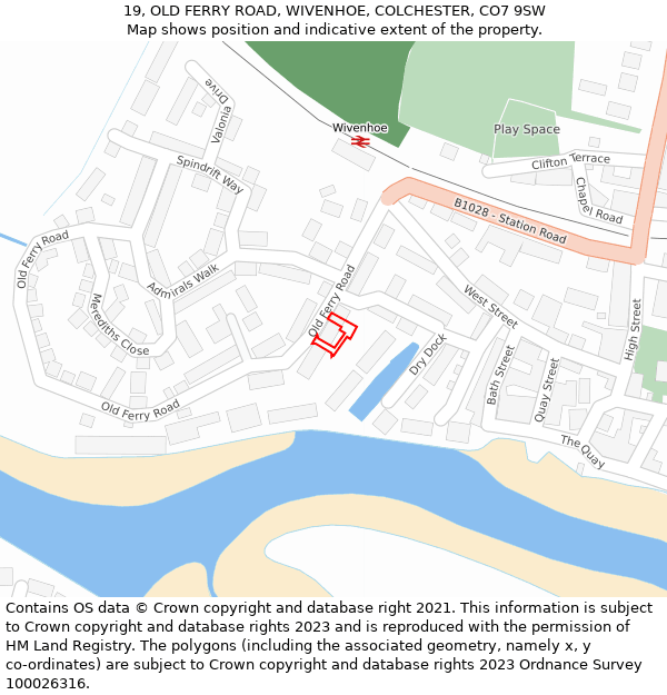 19, OLD FERRY ROAD, WIVENHOE, COLCHESTER, CO7 9SW: Location map and indicative extent of plot