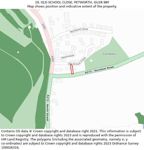 19, OLD SCHOOL CLOSE, PETWORTH, GU28 9BF: Location map and indicative extent of plot