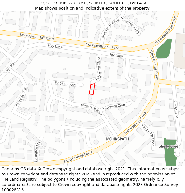 19, OLDBERROW CLOSE, SHIRLEY, SOLIHULL, B90 4LX: Location map and indicative extent of plot