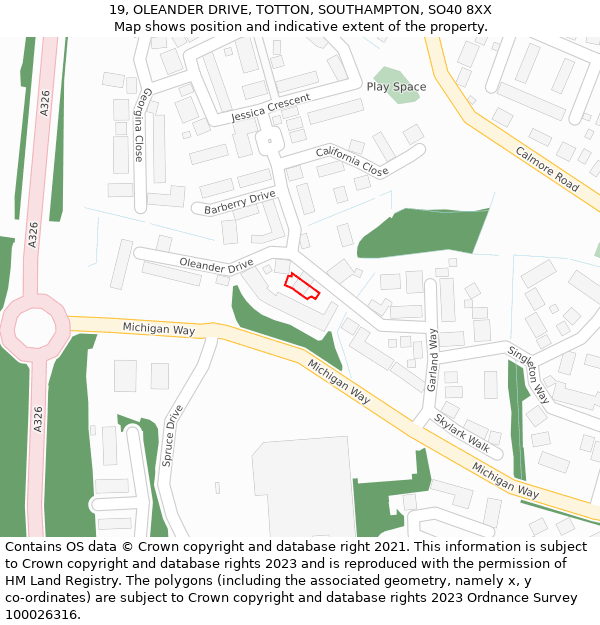 19, OLEANDER DRIVE, TOTTON, SOUTHAMPTON, SO40 8XX: Location map and indicative extent of plot