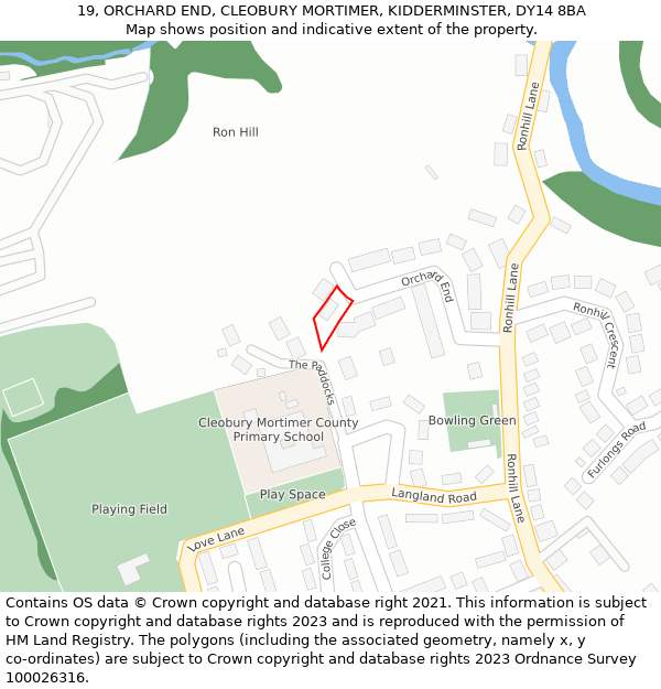 19, ORCHARD END, CLEOBURY MORTIMER, KIDDERMINSTER, DY14 8BA: Location map and indicative extent of plot