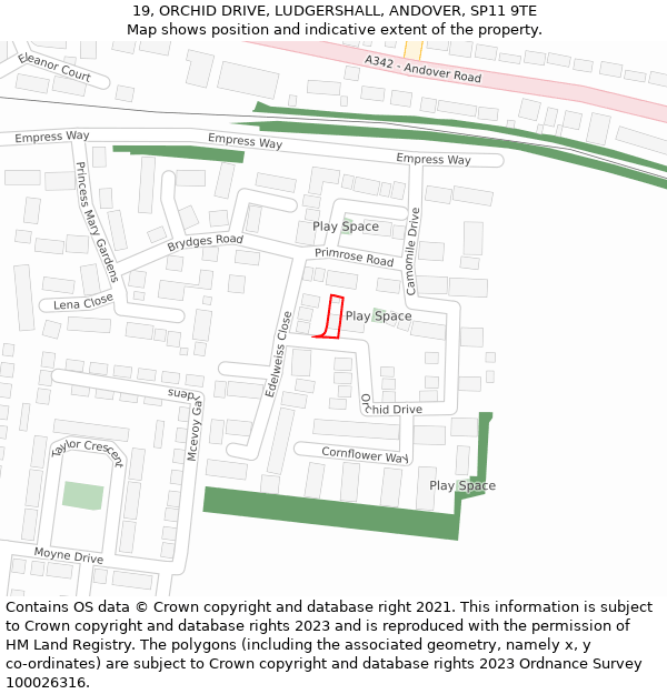 19, ORCHID DRIVE, LUDGERSHALL, ANDOVER, SP11 9TE: Location map and indicative extent of plot