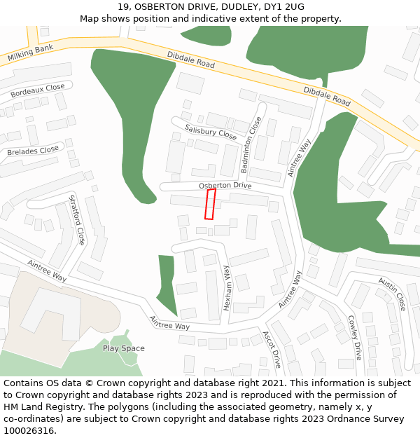 19, OSBERTON DRIVE, DUDLEY, DY1 2UG: Location map and indicative extent of plot
