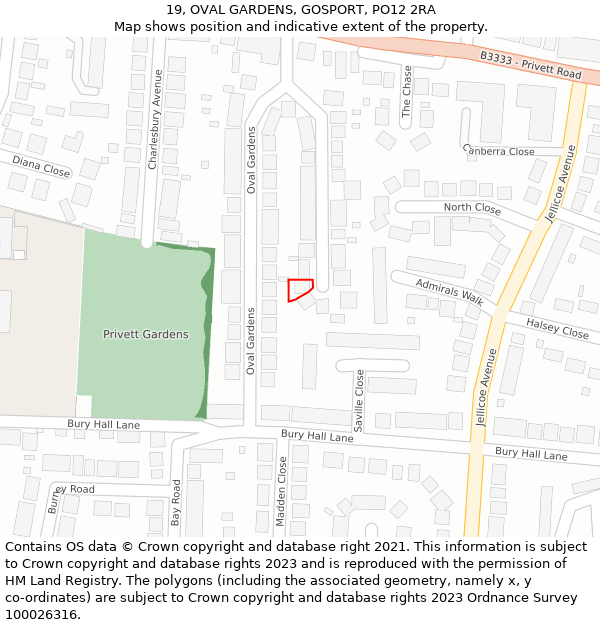 19, OVAL GARDENS, GOSPORT, PO12 2RA: Location map and indicative extent of plot