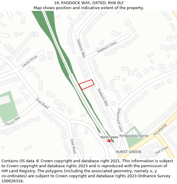 19, PADDOCK WAY, OXTED, RH8 0LF: Location map and indicative extent of plot