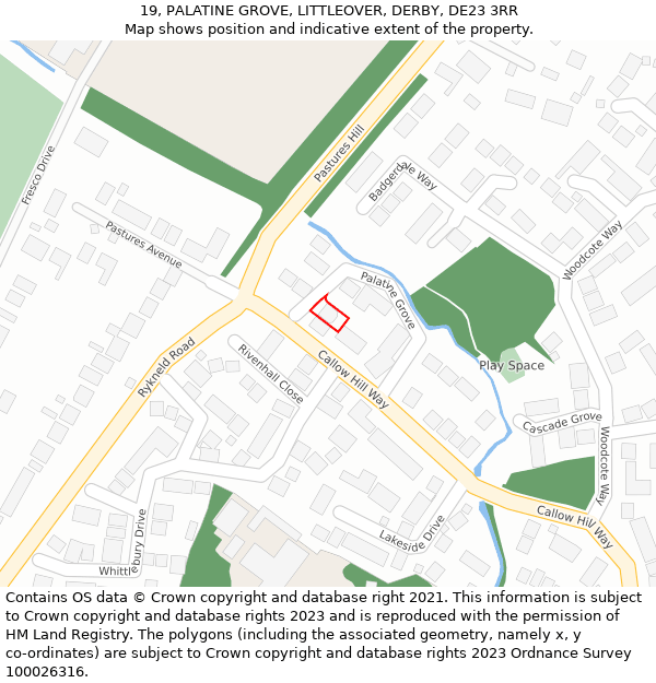19, PALATINE GROVE, LITTLEOVER, DERBY, DE23 3RR: Location map and indicative extent of plot