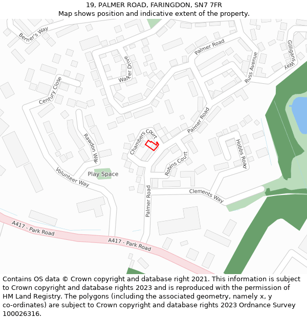 19, PALMER ROAD, FARINGDON, SN7 7FR: Location map and indicative extent of plot