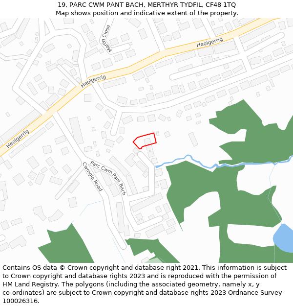 19, PARC CWM PANT BACH, MERTHYR TYDFIL, CF48 1TQ: Location map and indicative extent of plot