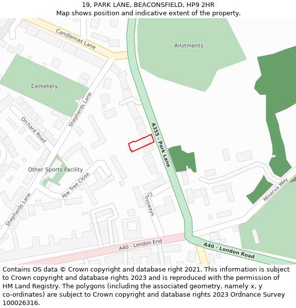 19, PARK LANE, BEACONSFIELD, HP9 2HR: Location map and indicative extent of plot