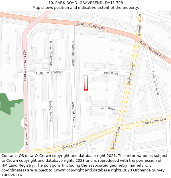 19, PARK ROAD, GRAVESEND, DA11 7PR: Location map and indicative extent of plot