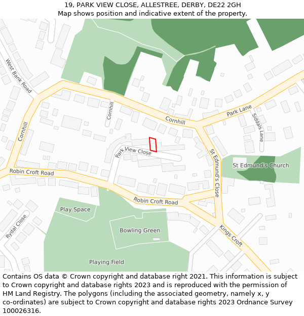 19, PARK VIEW CLOSE, ALLESTREE, DERBY, DE22 2GH: Location map and indicative extent of plot
