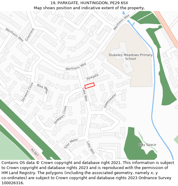 19, PARKGATE, HUNTINGDON, PE29 6SX: Location map and indicative extent of plot