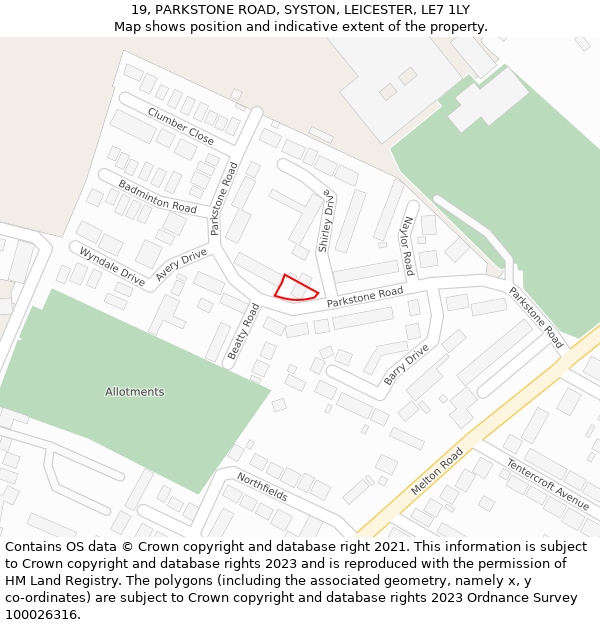 19, PARKSTONE ROAD, SYSTON, LEICESTER, LE7 1LY: Location map and indicative extent of plot