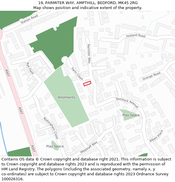 19, PARMITER WAY, AMPTHILL, BEDFORD, MK45 2RG: Location map and indicative extent of plot