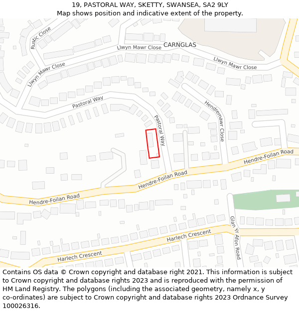 19, PASTORAL WAY, SKETTY, SWANSEA, SA2 9LY: Location map and indicative extent of plot
