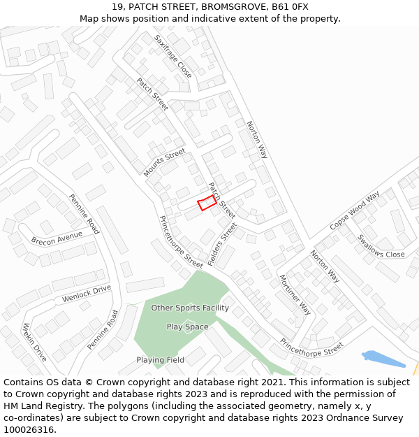 19, PATCH STREET, BROMSGROVE, B61 0FX: Location map and indicative extent of plot