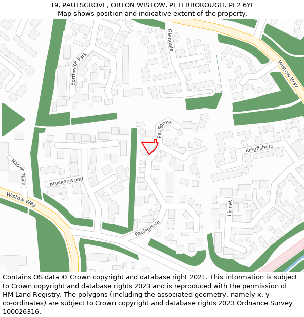 19, PAULSGROVE, ORTON WISTOW, PETERBOROUGH, PE2 6YE: Location map and indicative extent of plot