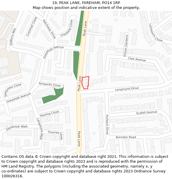 19, PEAK LANE, FAREHAM, PO14 1RP: Location map and indicative extent of plot